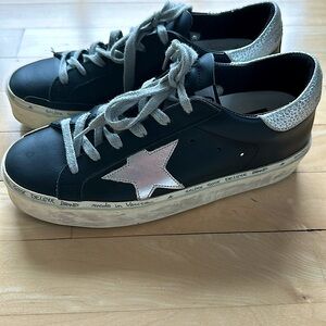 Golden Goose Deluxe Brand Hi Star Black Silver 36